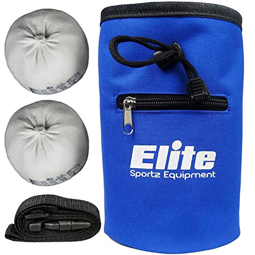 Rock Climbing Chalk Bag and 2 x Chalk Balls - No Leak Drawstring Bag and Secure Zip Pocket, Blue