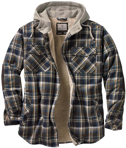 Legendary Whitetails Men's Standard Camp Night Berber Lined Hooded Flannel Shirt Jacket, Upland Plaid, XX-Large