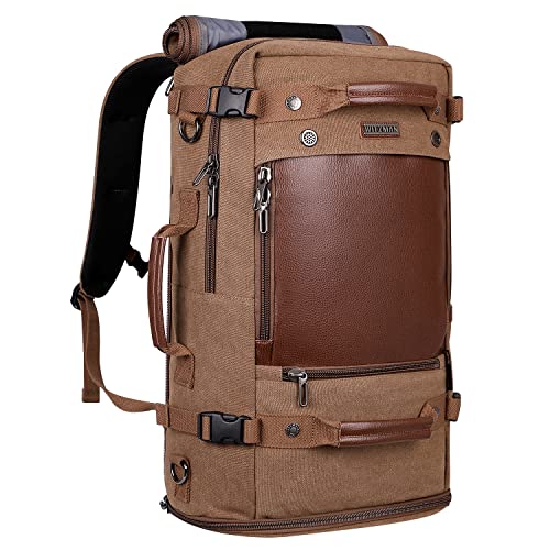 WITZMAN Travel Backpack for Men Women Carry on Luggage Backpack Canvas Duffel bag with Shoe Compartment 22.5 inch（A2021 big size brown）