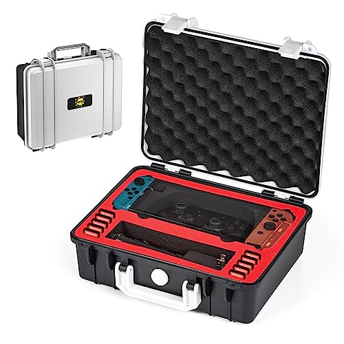 DEVASO Carrying Case for Nintendo Switch/Switch OLED/Switch Lite, Professional Waterproof Case Soft Lining Small Hard Case for Nintendo Switch Console OLED Model Pro Controller & Accessories(Black&White)