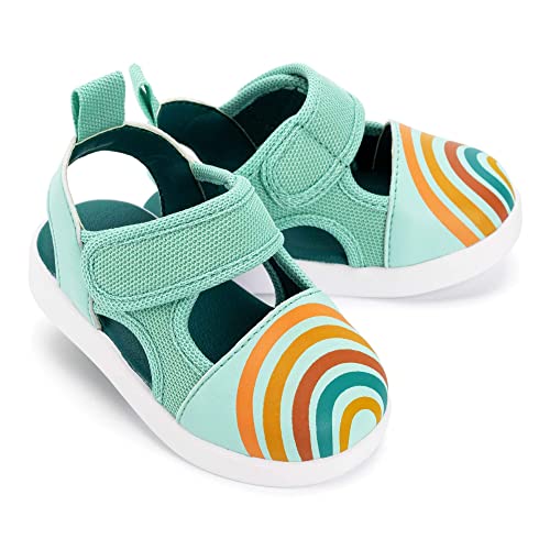 ikiki Sneaks Rainbow Sandals for Toddlers and Little Kids. Roomy fit Sandals - Note: Non-Squeaking - Vegan Leather (Vintage Rainbow, Wide Width, Size 7 Toddler)