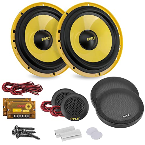 Pyle 2Way Custom Component Speaker System-6.5” 400 Watt, with Electroplated Plastic Basket,Butyl Rubber Surround&40Oz Magnet Structure-Wire Installation Hardware Set Included-PLG6C,Yellow