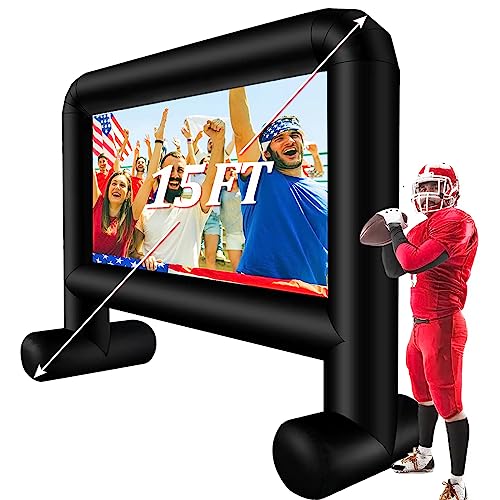 Inflatable Projector Screen Outdoor, 15FT Blow up Movie Screen Support Front & Rear Projection for Backyard Outdoor Movie Night Barbecue Pool Party Super Bowl Party with Blower and Carry Bag