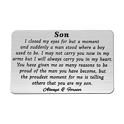 PLITI To My Son Wallet Card Proud of You Gifts I Closed My Eyes for A Moment Engraved Wallet Card for Son (closed eye son)