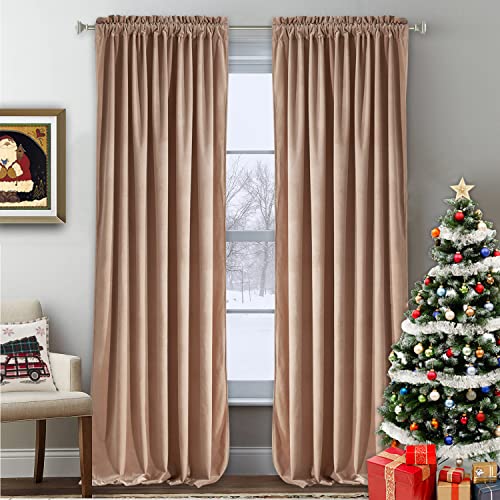 StangH Nursery Sunlight Blush Velvet Curtains - Elegant Interior Decoration Large Window Blackout Velvet Drapes for Living Room, 52 x 96 Inches Long, Blush Beige, 2 Pcs