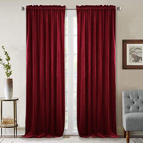 StangH Luxury Red Velvet Curtains - Extra Long 108-inch Heat & Light Reducing Thick Heavy Duty Velvet Drapes with Rod Pocket for Large Window/French Door/Christmas, 52 x 108 inches, 2 Pieces