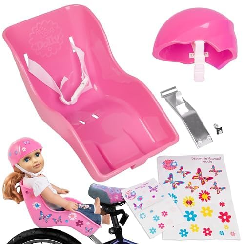 The Original Doll Bicycle Seat & Helmet Pack (Pink)-Bike Attachment Accessory for All 18'-22' Dolls & Stuffed Animals-Decorate Yourself Decals! Kids Gift, Fits Most Bikes Compatible with American Girl