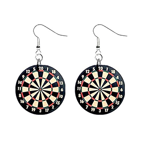 Dartboard Dart Board Dangle Novelty Earrings Jewelry 1 Inch Metal Buttons