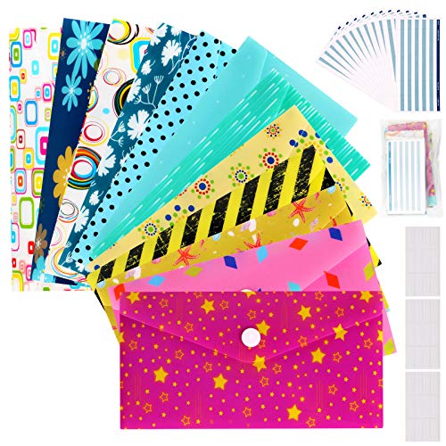 ABC life Cash Envelopes Plastic for Budget System - Money Envelopes for Budgeting and Saving, 12 Pack of Assorted Colors, Tear and Water Resistant, 12 Expense Tracking Budget Sheets & 3 Label Sheets