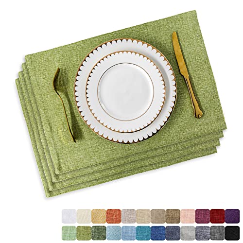 Home Brilliant Green Placemat Set of 4 Washable Place Mats Placemats Heat Resistant Sage Placemat for Dining Table Kitchen Table Mats Autumn, Grass Green