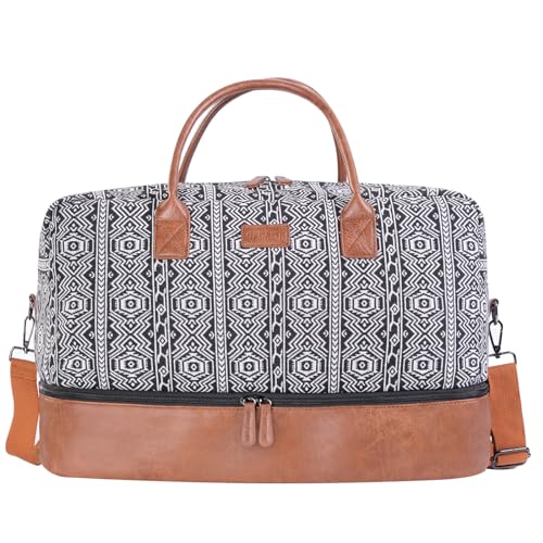 Oflamn Weekender Travel Bag for Women - Bohemian Style Duffle Carry-On Luggage with Separate Shoe Compartment - Ideal for 1-3 Days and Overnight Travel