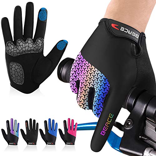 BEACE Cycling Gloves Bike Gloves Biking Gloves for Women(Colorful Night Glow) with Touch Screen-Workout Gloves Full Finger Road Gloves Mountain Bike Gloves Anti-Slip Silicone Palm