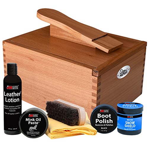 FOOTMATTERS Professional Shoe Shine Valet Kit - Includes Hardwood Boot & Shoe Care Box, Horsehair Brush, Mink Oil, Waterproof, Polish, Leather Lotion