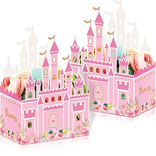 24 Pieces Castle Party Favor Pink Gold Box Little Princess Candy Treat Boxes Cardboard Goodies Present Cookies Boxes for Kids Birthday Baby Shower Wedding Party Decorations 6.4 x 2.4 x 4.1 Inches