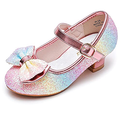 Walofou Flower Iridescent Girls Dress Shoes Girl Shoes Mary Jane Princess Shoes Girls' High Heel Girls' Ballerina Flat for Toddler/Little Kid Girls' Shoes/Big Kid (Iridescent 11)