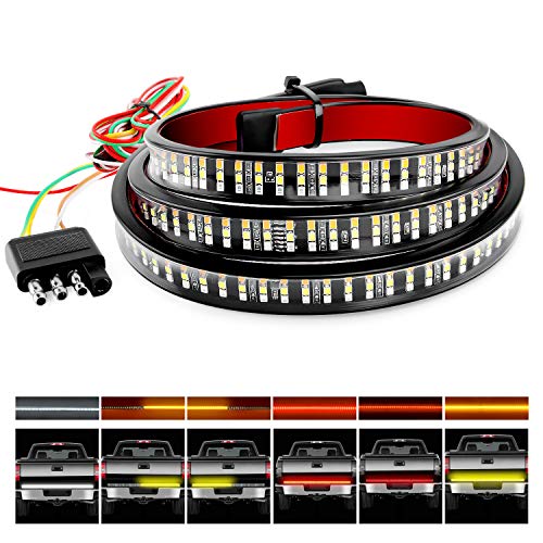 Nilight TR-04 Truck Tailgate Bar 60' Triple Row 504 LED Strip with Red Brake White Reverse Sequential Amber Turning Signals Strobe Lights，2 Years Warranty