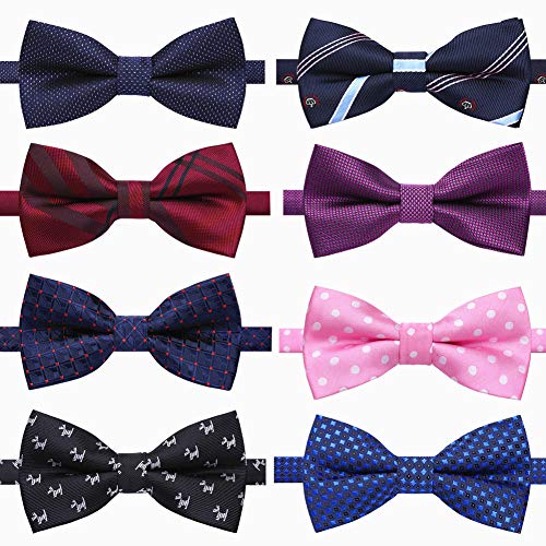 AUSKY 8 PACKS Elegant Adjustable Pre-tied bow ties for Men Boys in Different Colors（1&5&6&8Pack for option (W)