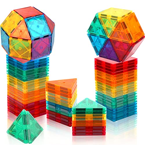 Kids Magnetic Tiles Toys- Paradise 3D Magnetic Building Blocks Tiles Set for Kids Age 3+ Year Old Boys and Girls Creativity Construction Toys for Christmas, Birthday, Gifts, 60 Pieces