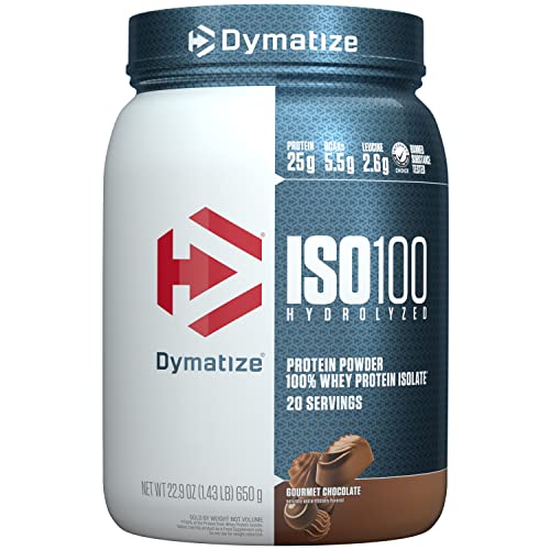 Dymatize ISO100 Hydrolyzed Protein Powder, 100% Whey Isolate Protein, 25g of Protein, 5.5g BCAAs, Gluten Free, Fast Absorbing, Easy Digesting, Gourmet Chocolate, 20 servings