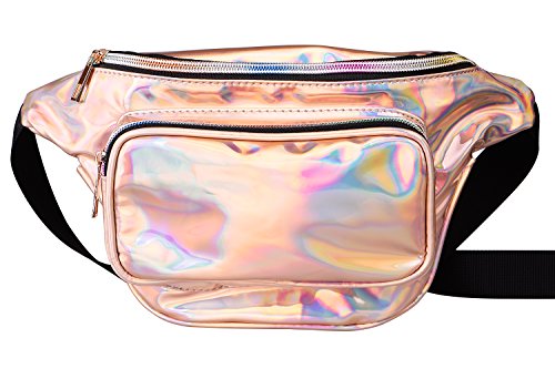 Holographic Fanny Pack Belt Bag, Waterproof Fashion Rave Waist Bag with Adjustable Belt for Women, Crossbody Bum Bag Waist Pack for Halloween Music Festival Outfits Travel Hiking