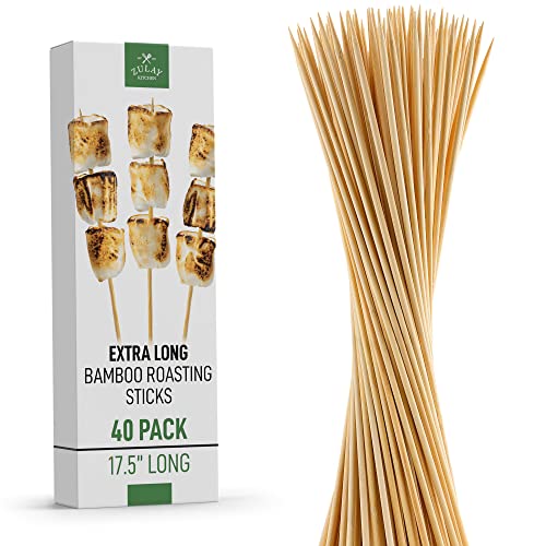 Zulay Kitchen Authentic Bamboo Marshmallow Smores Sticks - 40 Extra Long 17.5' Roasting Sticks - 5mm Heavy-Duty Bamboo Skewers - Thick Smore Sticks - Ideal for Grilling - Marshmallow Sticks Camping