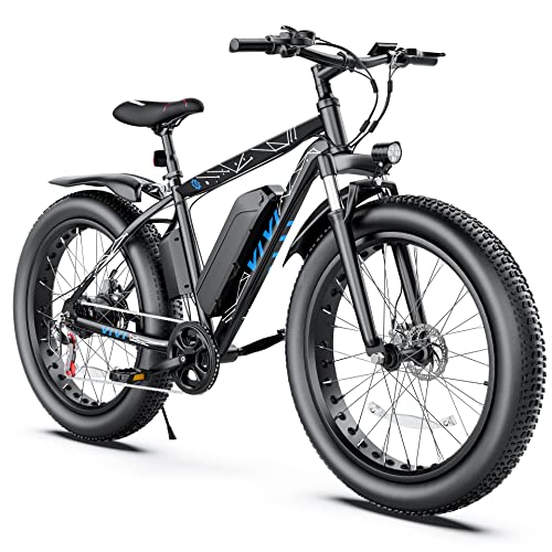 Vivi Electric Bike 26' x 4.0 Fat Tire Electric Bicycle, 500W 48V 13Ah Electric Mountain Bike, 25MPH Ebikes for Adults with Removable Lithium-Ion Battery, Professional 7 Speed