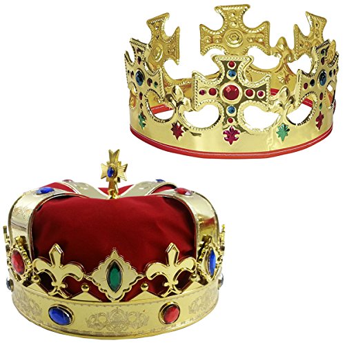 Funny Party Hats Adjustable King Crowns – Royal King Crown – Bejeweled Gold Crowns – 2 Pack