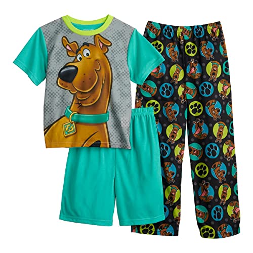 Komar Kids Scooby Doo Boys' Top, Shorts & Pants Pajama Set, Teal, 8