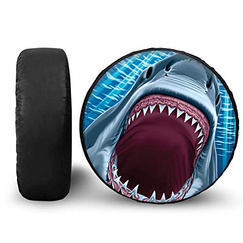 chaqlin 3D Shark Spare Wheel Tire Cover RV SUV Spare Tire Cover Trailer Truck Travel Trailer Universal Fits 14-19 Inch for Diameter 60-89cm
