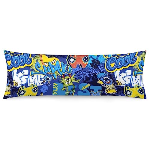 LynaRei Body Pillowcase Cartoon Monster Joystick Bed Large Soft Body Pillow Covers 20x54 Funny Joystick Gamepad Long Backrest Cushion Pillow Protector Cover for Living Room Bedroom