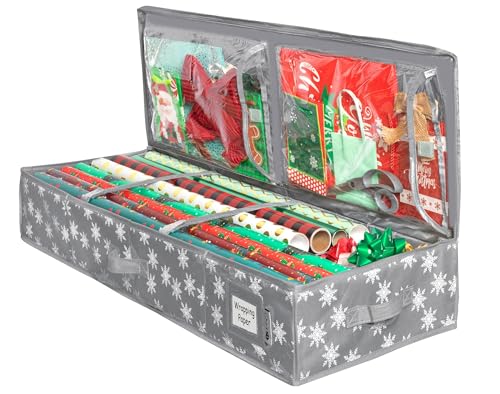 Wrapping Paper Storage Container – Fits up to 27 Rolls 1 3/8” Diam. - Underbed Gift Wrap Organizer Bags, Wrapping Paper Rolls, Ribbon, and Bows - Under Bed- Durable Material 600D - Up to 40' Rolls