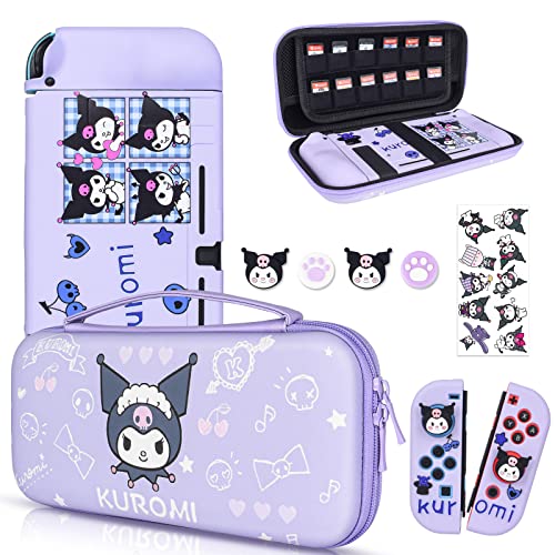 DLseego Little Evil Rabbit Switch Case Set Purple Carrying Case with 12 Slots Cute Silicone Protective Case Soft Cover with 4PCS Lovely Thumb Grips Caps and 1PCS Kawaii Sticker