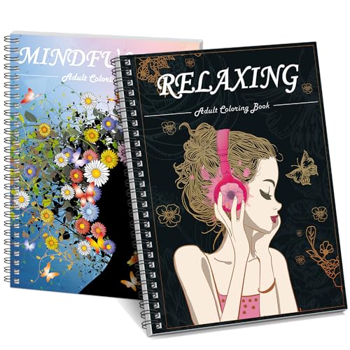 Kalysky Adult Coloring Book for Women,2Pack Mindfulness Coloring Books for Adults Relaxation Anxiety and Depression,Spiral Bound,Relaxation Arts and Crafts for Women