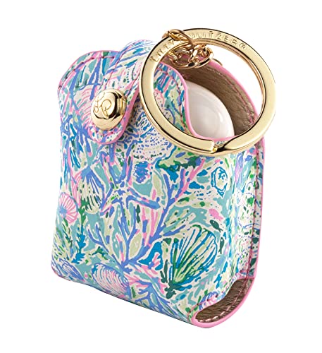 Lilly Pulitzer Leatherette AirPods Holder, Cute Keychain Case with Access to Charging Port, Soleil It On Me