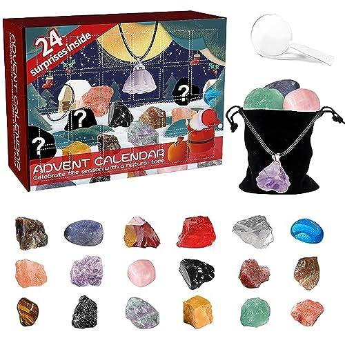 Christmas Advent Calendar 2023,24 Days Christmas Countdown Calendar with Gemstones,Rocks,Stones, Minerals,Crystals Collection Xmas Gift for Geology Enthusiasts,Kids,Adult,Girls,Boys