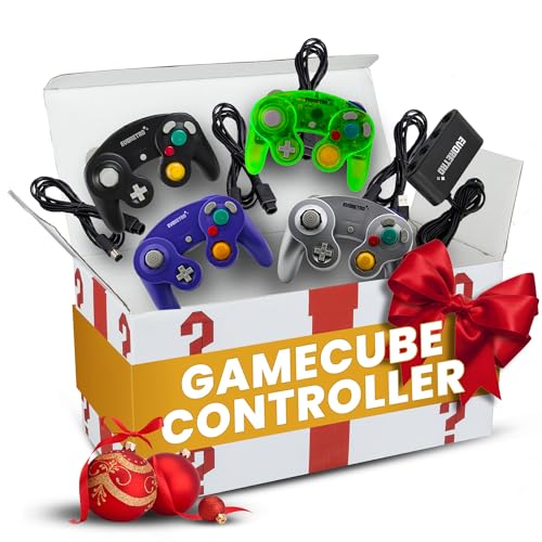 EVORETRO Gamecube Controller Compatible for Switch, wii Console and PC Games - 4 Pack Bundle with 4 Extension Cords and a 4-Port Adapter