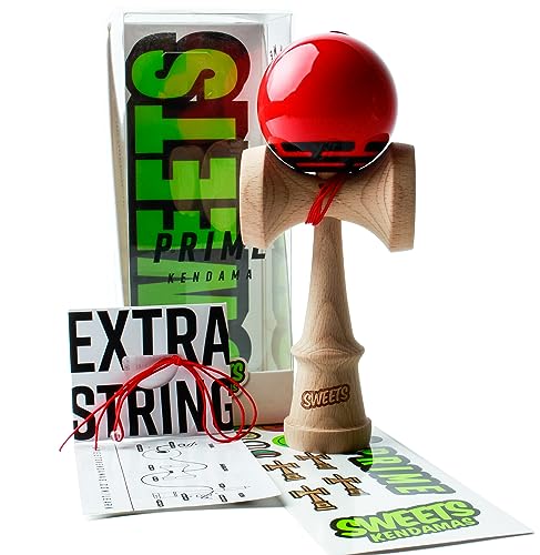 Sweets Kendamas Radar Boost Kendama - Sticky Paint, Improves Hand Eye Coordination, Reflexes, Perfect for Beginners, Extra String Accessory Gift Bundle (Red)