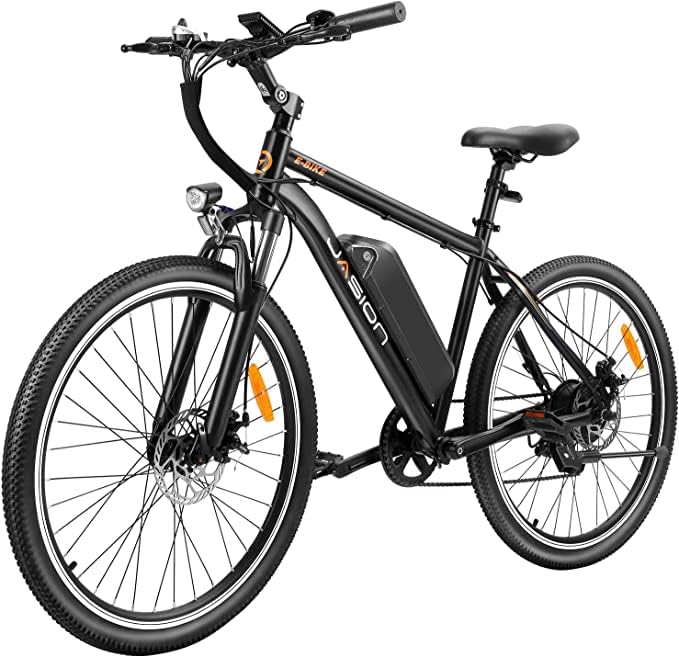 Jasion EB5 Electric Bike for Adults with Peak 500W Brushless Motor, 40Miles 20MPH Commuting Electric Mountain Bike with 360Wh Removable Battery, 7-Speed, 26' Tires and Front Fork Suspension