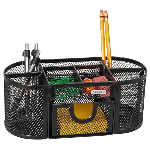 Rolodex Mesh Oval Pencil Cup And Organizer, 3 7/8'H x 4 1/2'W x 9 5/16'D, Black