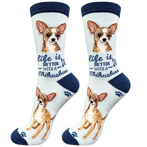 E&S Pets Pet Lover Socks - Dog Socks - Cat Socks - Fun Pet Lover Gifts - Cute Crew Socks - Unisex Novelty Socks - One Size Fits Most (Chihuahua fawn)