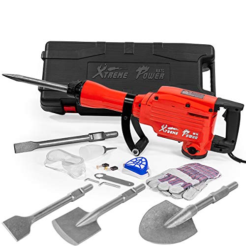 XtremepowerUS Pro-Series Electric Demolition Jack Hammer Concrete Breaker with (5pcs) Chisel Set (2200Watt / Full Set Bits)
