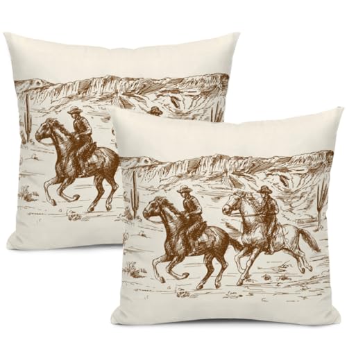 Western Throw Pillow Covers Home Decor 18x18 Inch Cute Western Decorative Pillowcase Cushion Cover for Bed Sofa Couch, 2 Sets