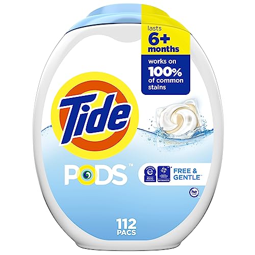 Tide PODS Free and Gentle Laundry Detergent Soap Pacs 112 ct HE Compatible and Coldwater Clean, Packaging may vary