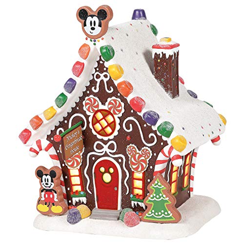 Department 56 Porcelain Disney Village Mickey Mouse Gingerbread House Lit Building, 1.75 Inch, Multicolor
