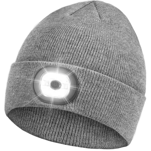 LED Beanie with Light, 6 LED Headlamp Cap Winter Knitted Night Lighted Hat Flashlight, Women Men Gifts for Dad Him Husband