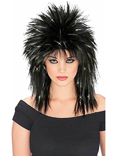 Rubie's womens Rockin Diva Wig With Tinsel Party Supplies, Black/Silver, One Size US