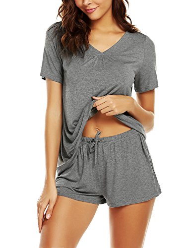 Avidlove Women's Shorts Pajama Set Short Sleeve Sleepwear Nightwear Pjs Medium Grey
