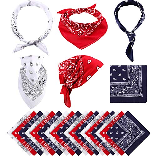 Blulu 18 Pieces Paisley Bandanas Cowboy Scarf Print Head Wrap Wristband for Women Men 4th of July Day Bandanas