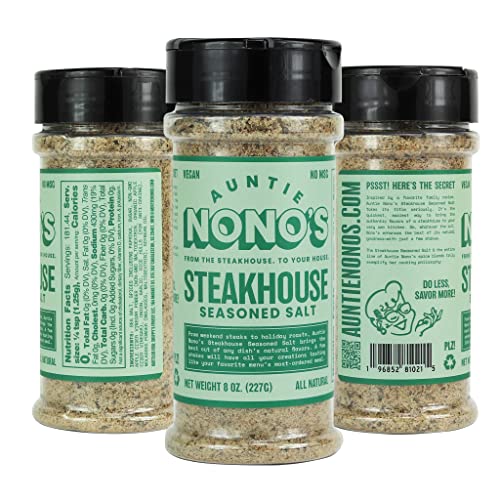 Auntie Nono’s Steakhouse Seasoned Salt, All-Natural Gluten-Free Seasoning for Steaks, Pork, Veggies, and Burgers, 8 oz.