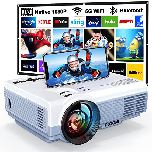 Projector with WiFi and Bluetooth, 5G WiFi Native 1080P 10000L 4K Supported, FUDONI Portable Movie Outdoor Projector for Home Theater, Compatible with HDMI/USB/PC/TV Box/iOS and Android Phone